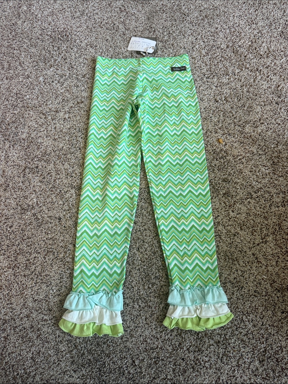 Matilda Jane Legume Lime and White Chevron Ruffle leggings Sz 6 NWT